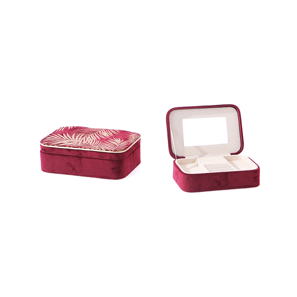 Boîte à bijoux à deux compartiments avec miroir/boîte à bijoux en velours imprimé 21*14*6.5CM