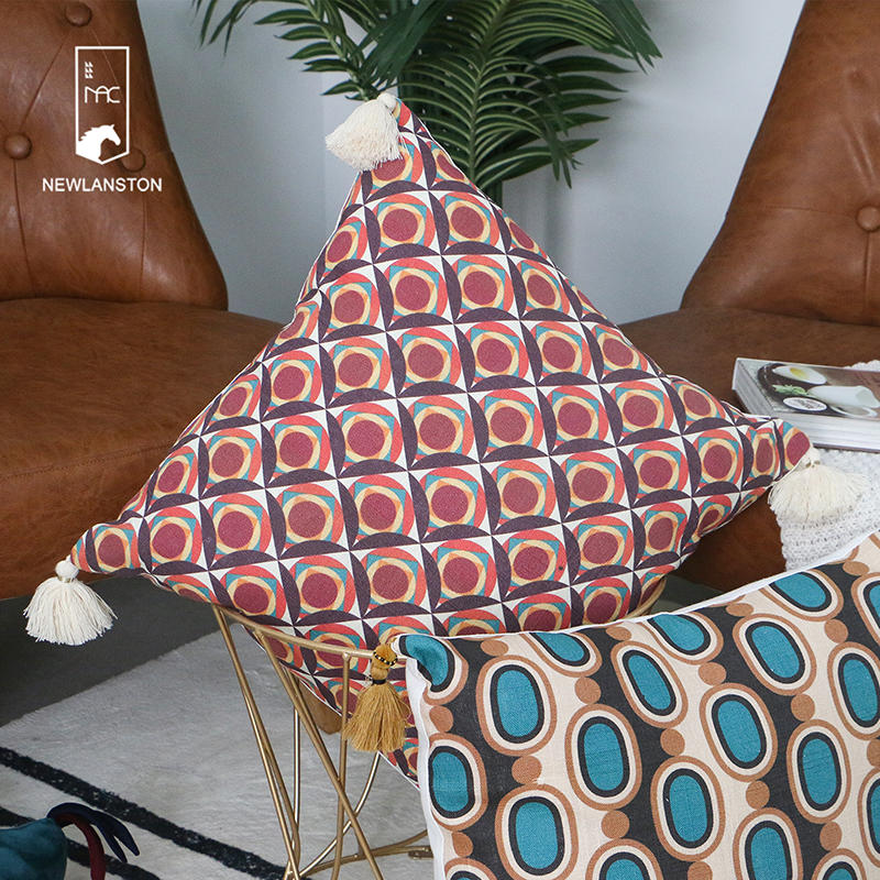 Housse de coussin de canapé de salon taie d'oreiller carrée avec pampilles décoration taie d'oreiller de jetée  